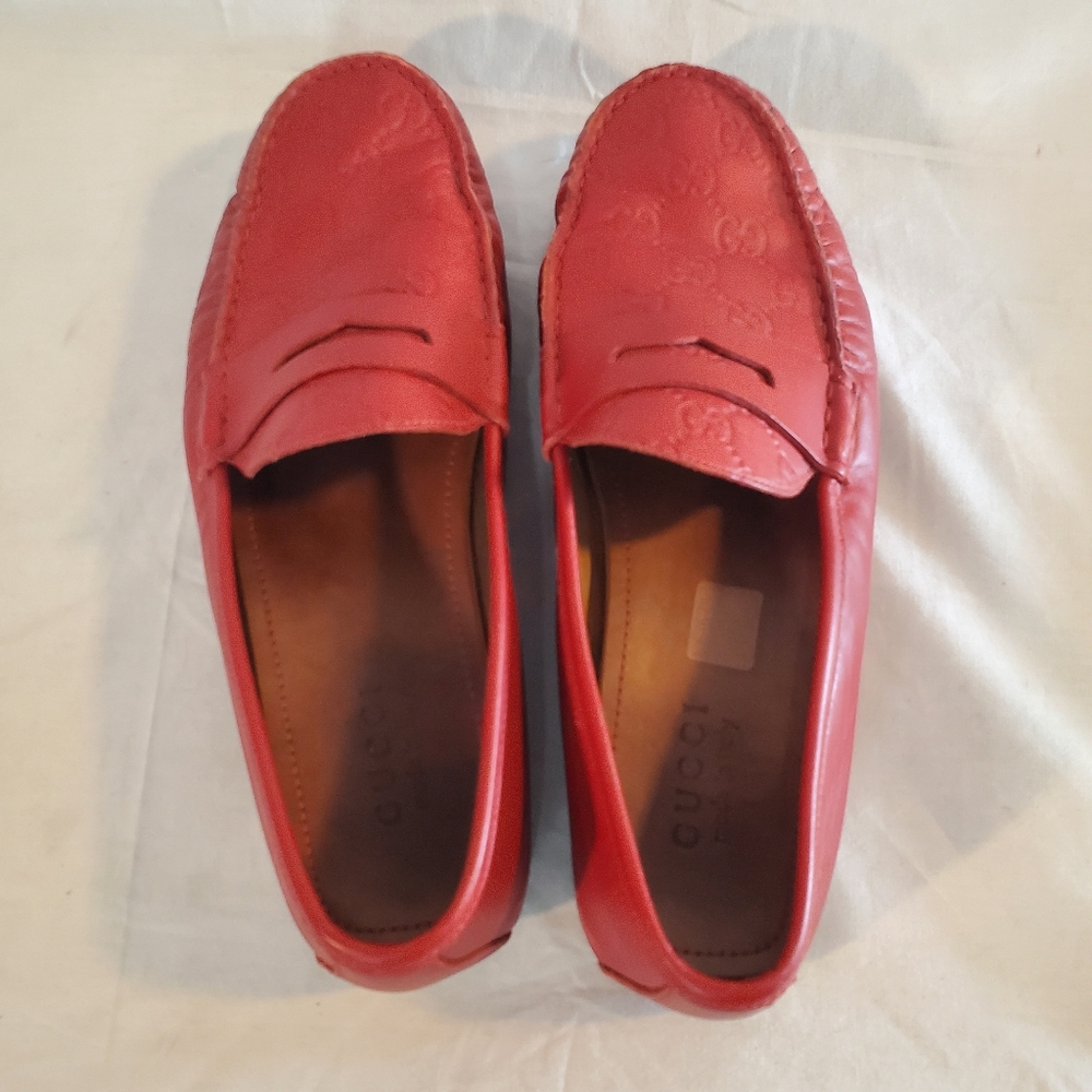 Gucci Men's Size 9 Red Leather Penny Loafers - Picture 3 of 11